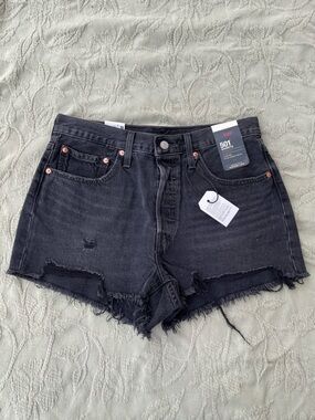 Levi’s | 501s Hi-Rise Charcoal Wash Button-Fly 501 Distressed Jean Shorts